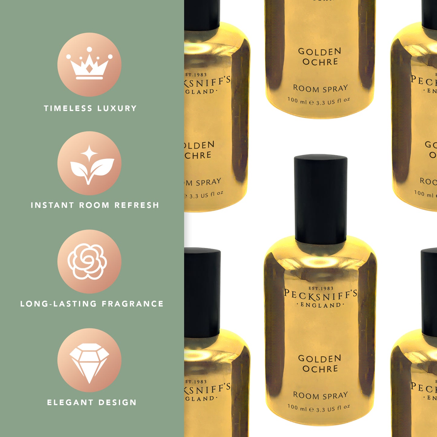 Pecksniffs Golden Ochre Classic Room Spray | 100ml/3.38 Fl Oz