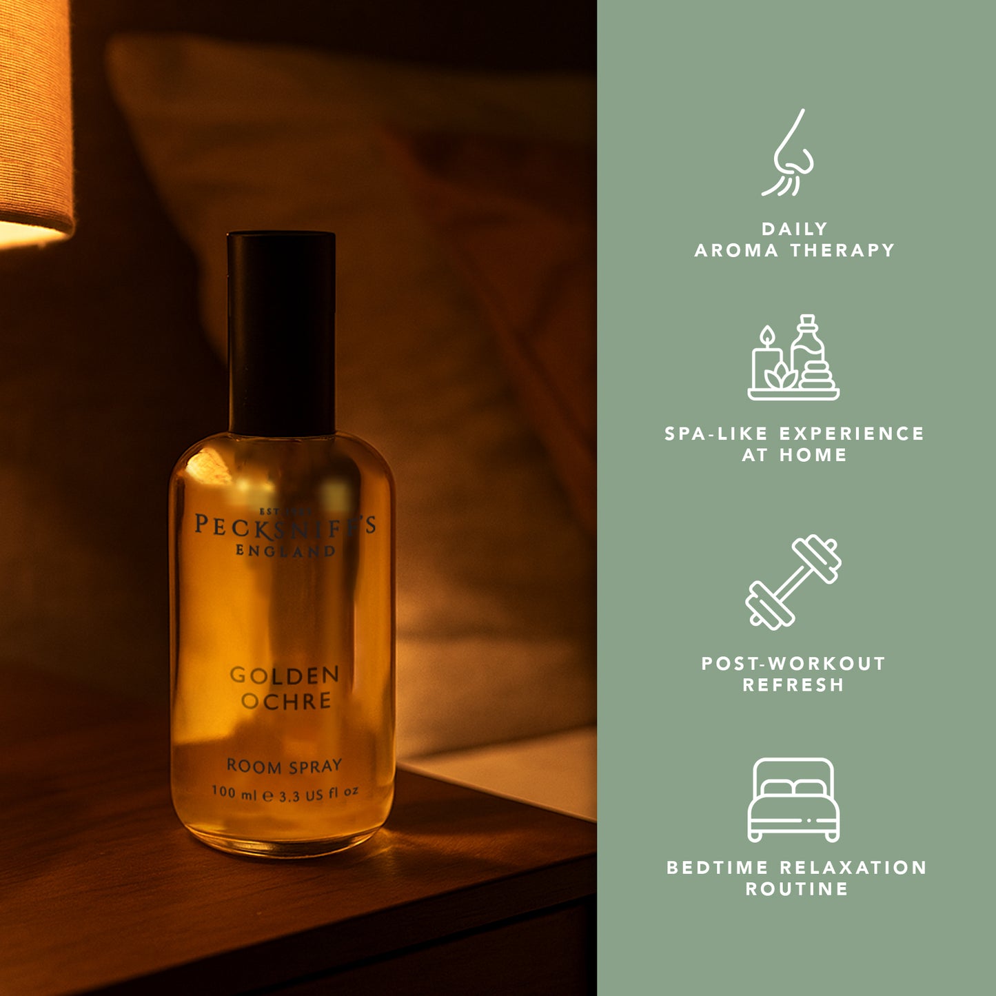 Pecksniffs Golden Ochre Classic Room Spray | 100ml/3.38 Fl Oz