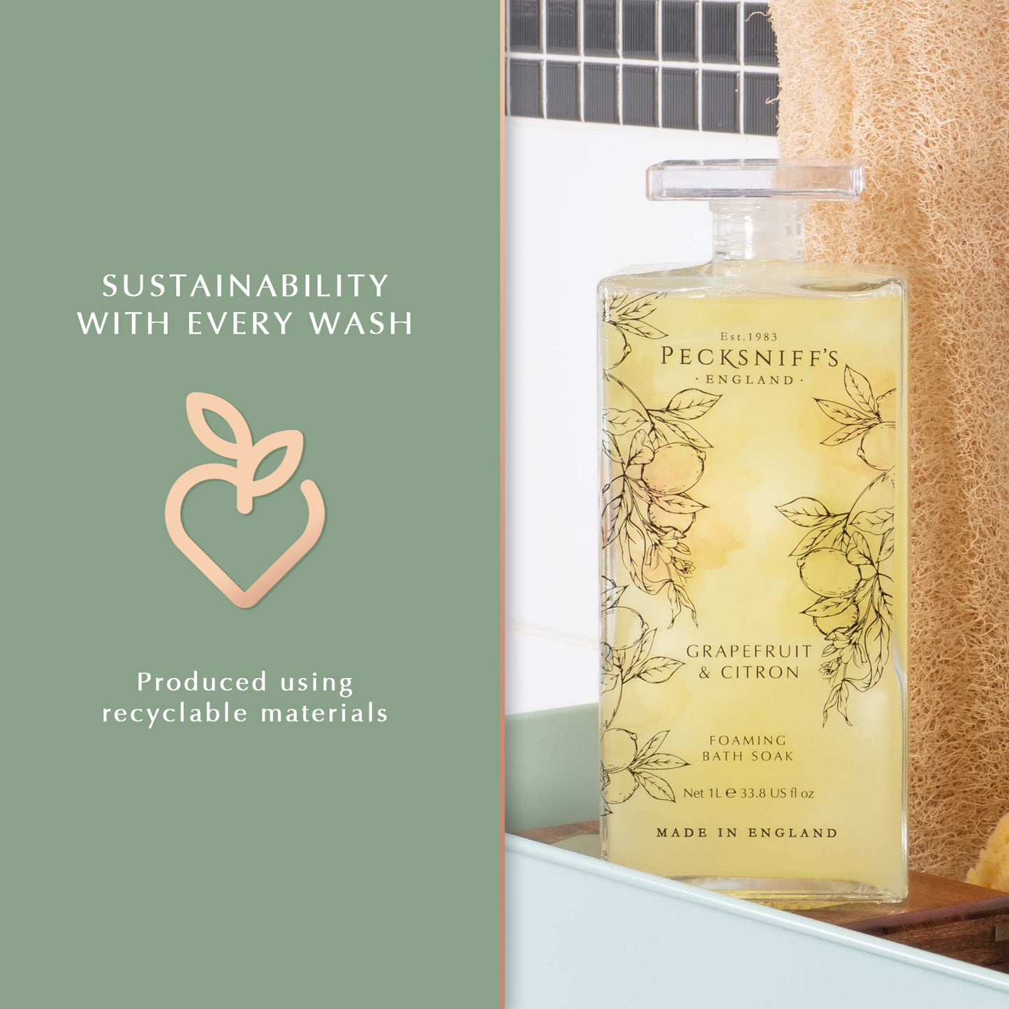 Pecksniff’s Grapefruit & Citron Foaming Bath Soak – Luxury Bubble Bath, 1L / 33.8 fl oz, Made in England