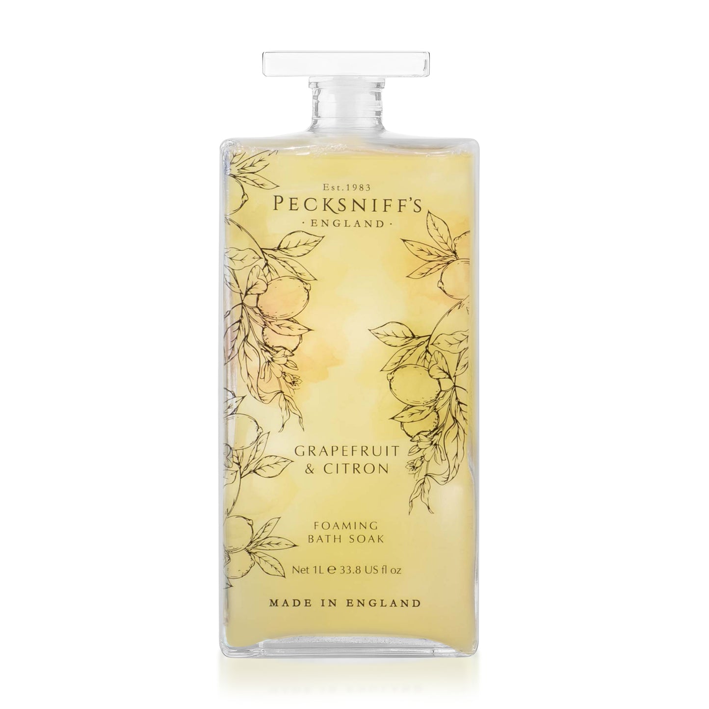 Pecksniff’s Grapefruit & Citron Foaming Bath Soak – Luxury Bubble Bath, 1L / 33.8 fl oz, Made in England