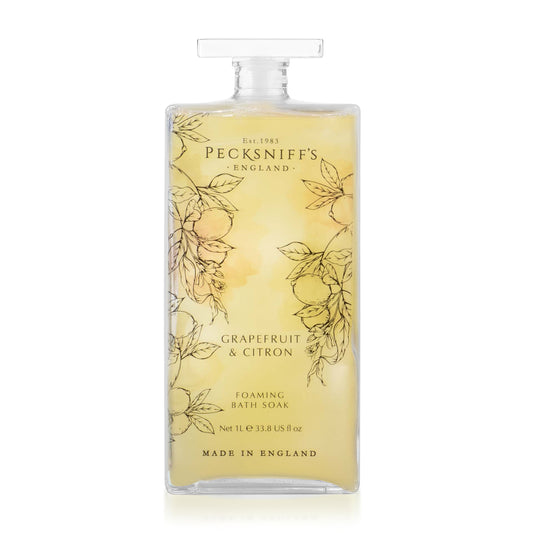 Pecksniff’s Grapefruit & Citron Foaming Bath Soak – Luxury Bubble Bath, 1L / 33.8 fl oz, Made in England