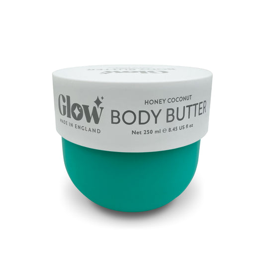 Glow Body Butter – Honey Coconut Scent, 250 ml / 8.45 fl oz – Ultra Moisturizing Skincare for Dry Skin, Made in England