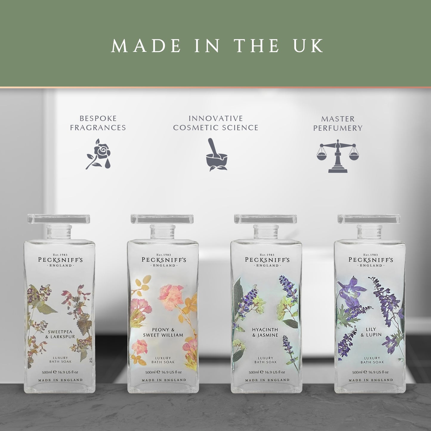Pecksniffs Hyacinth & Jasmine Bath Soak Decanter | 500ml/16.9 Fl Oz