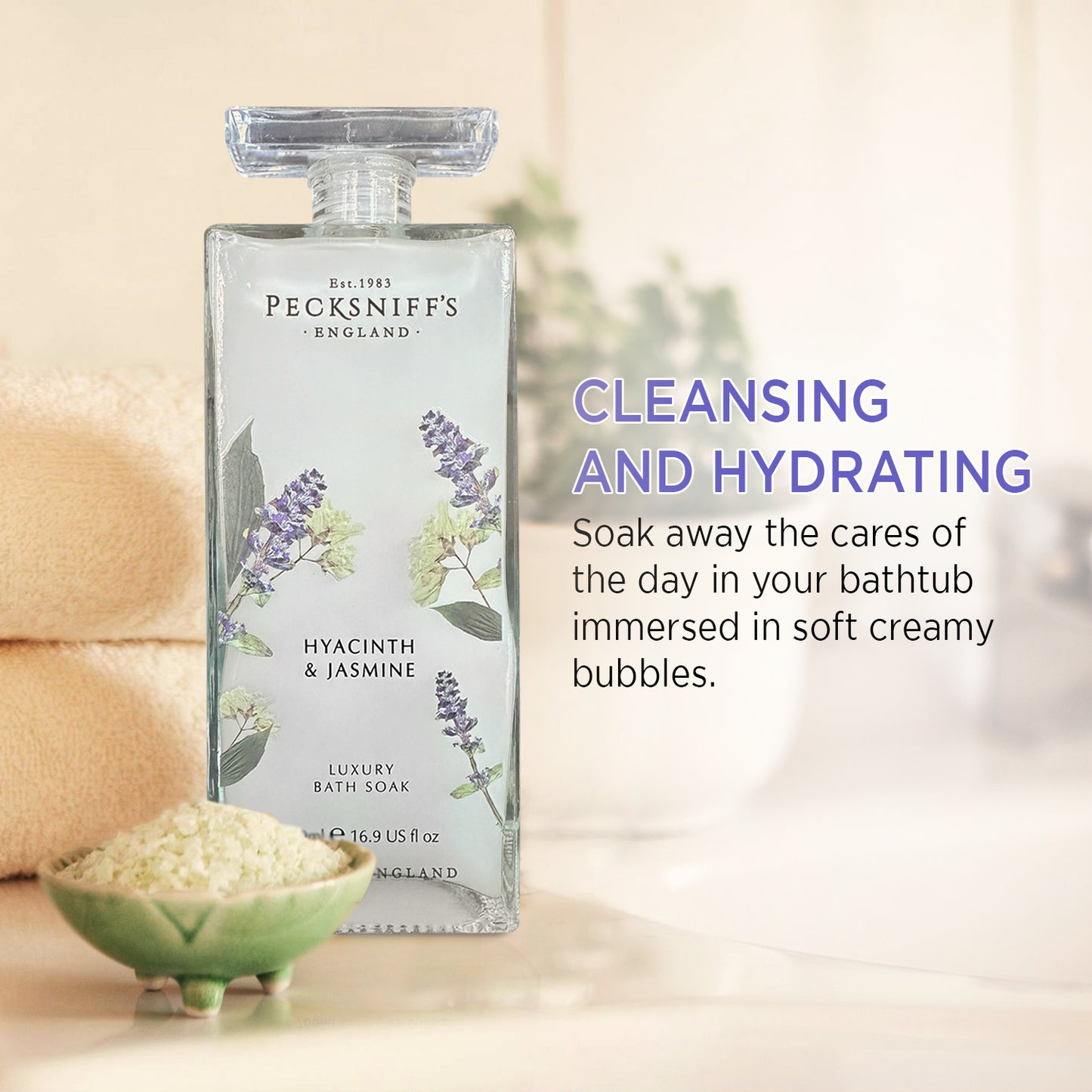 Pecksniffs Hyacinth & Jasmine Bath Soak Decanter | 500ml/16.9 Fl Oz