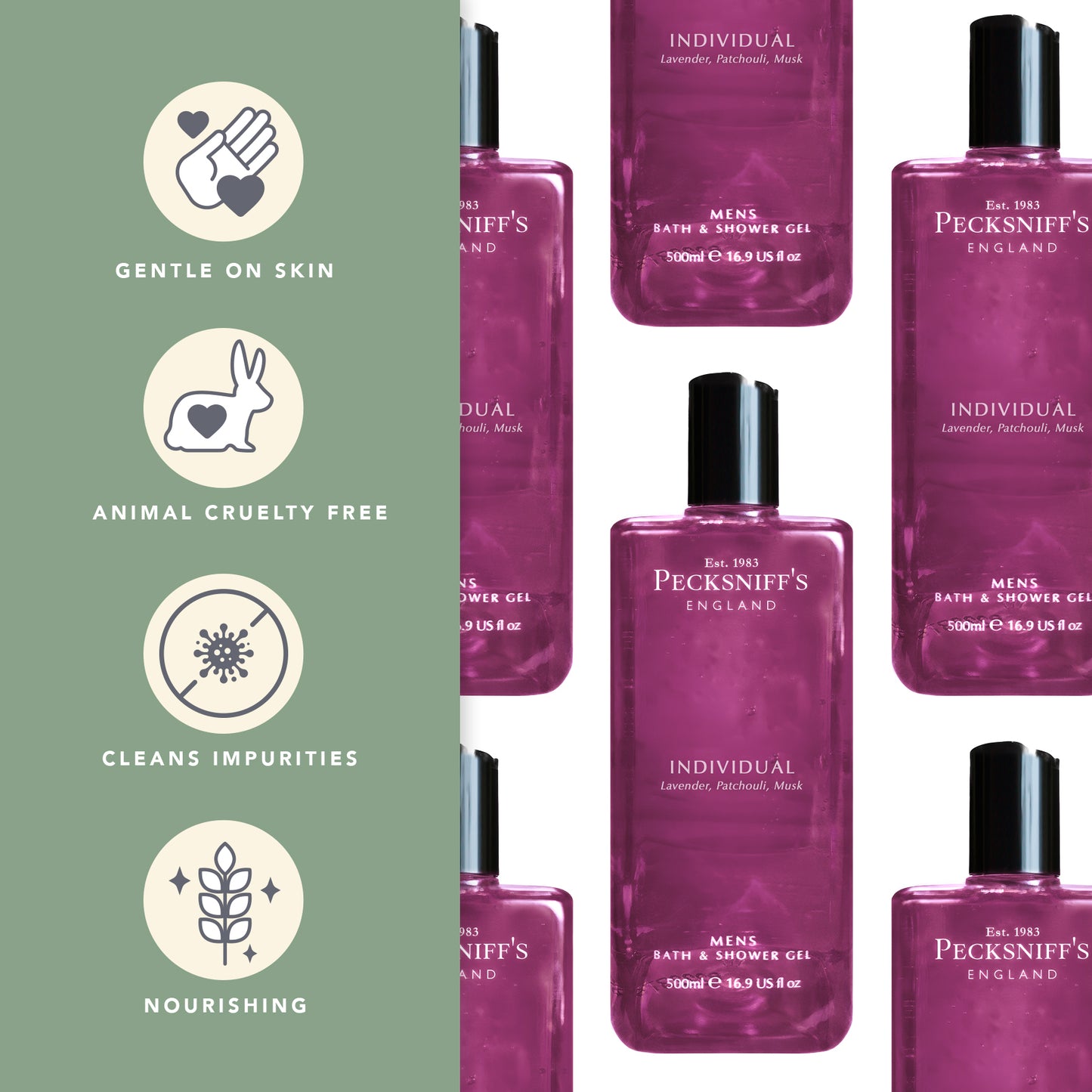 Pecksniffs Individual Men's Bath and Shower Gel | 500ml /16.9 Fl Oz