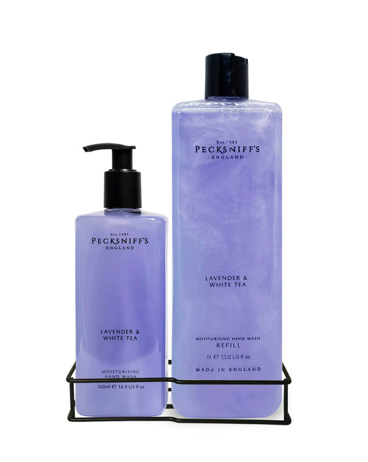 Pecksniff's Classic Lavender & White Tea Moisturizing Hand Wash 500ml/16.9 Fl oz and Hand Wash Refill 1L/1000ml,33.8 Oz