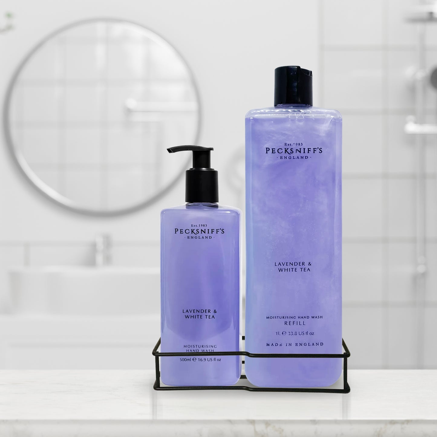 Pecksniff's Classic Lavender & White Tea Moisturizing Hand Wash 500ml/16.9 Fl oz and Hand Wash Refill 1L/1000ml,33.8 Oz