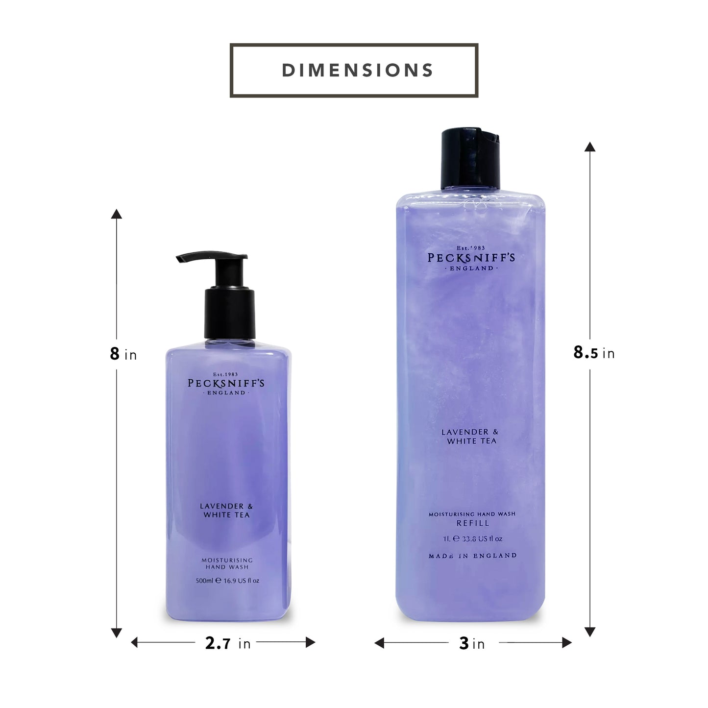 Pecksniff's Classic Lavender & White Tea Moisturizing Hand Wash 500ml/16.9 Fl oz and Hand Wash Refill 1L/1000ml,33.8 Oz