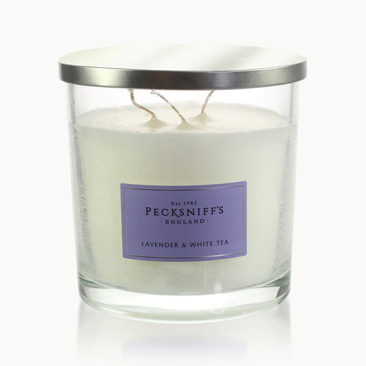 Pecksniff's Classic Lavender & White Tea Scented Candle | 3 Wicks, 550g/19.4oz