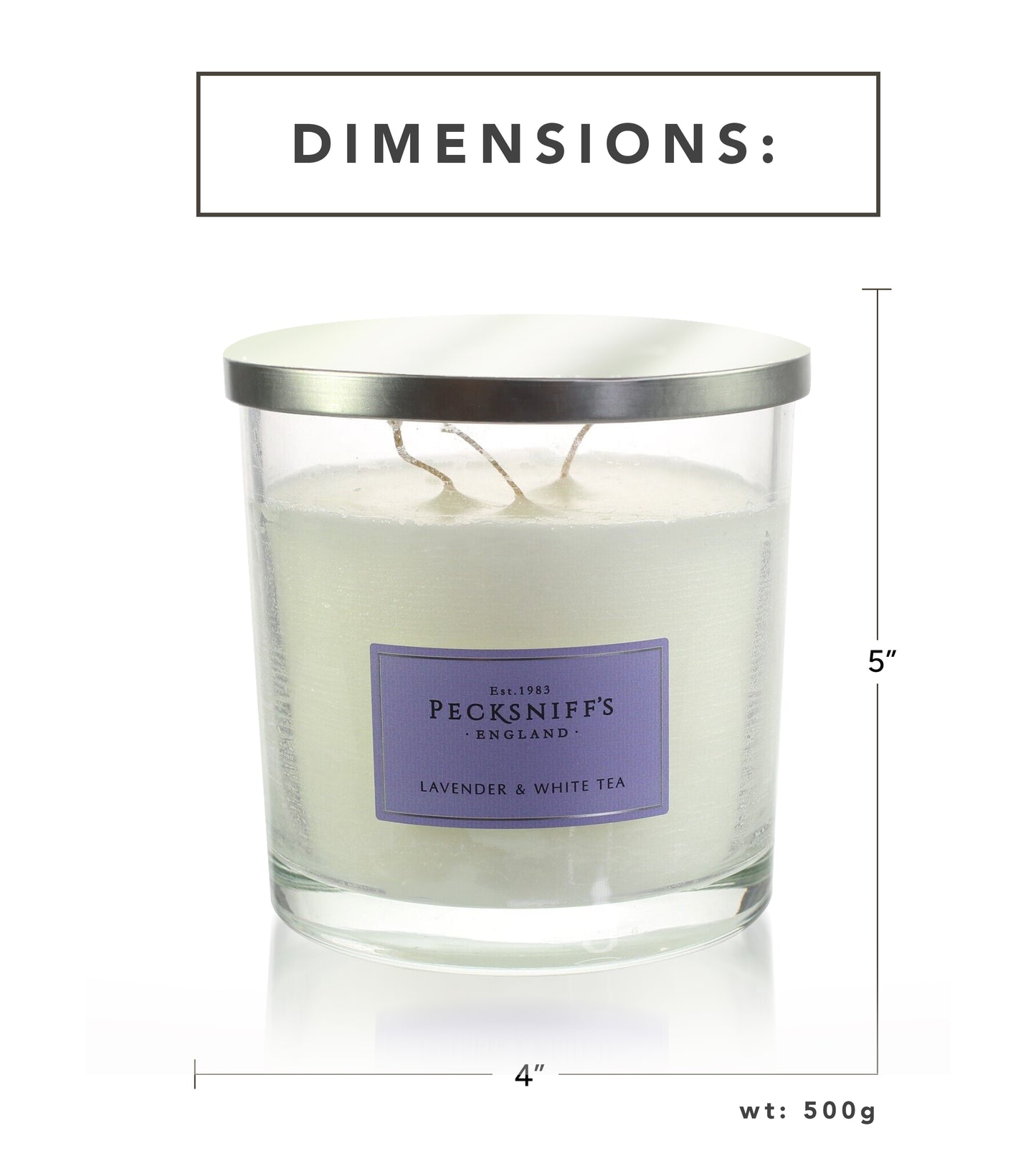 Pecksniff's Classic Lavender & White Tea Scented Candle | 3 Wicks, 550g/19.4oz