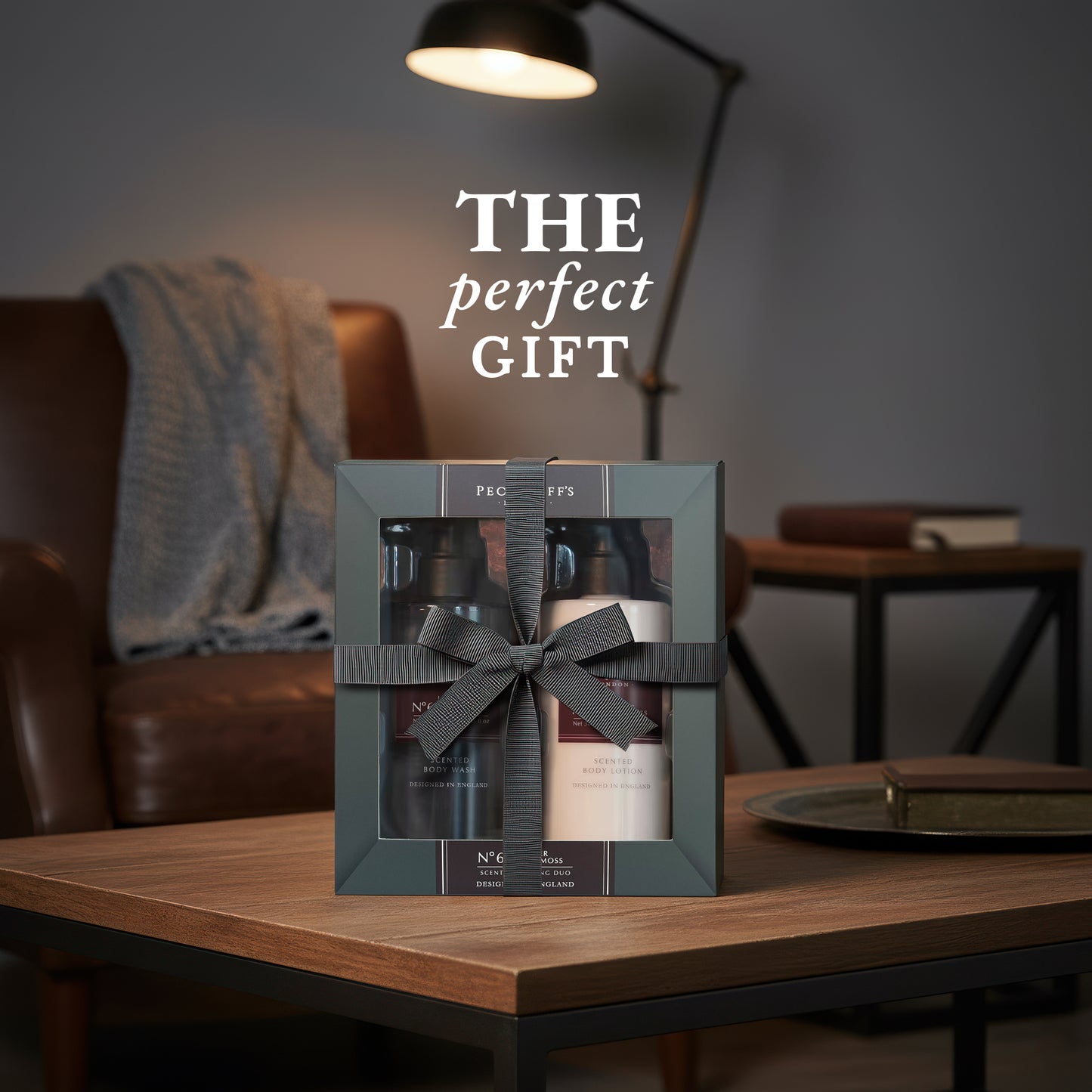 Pecksniffs Men's Bathing Duo Collection – Leather & Oakmoss Scented Body Wash and Body Lotion Gift Set, 2 x 250ml