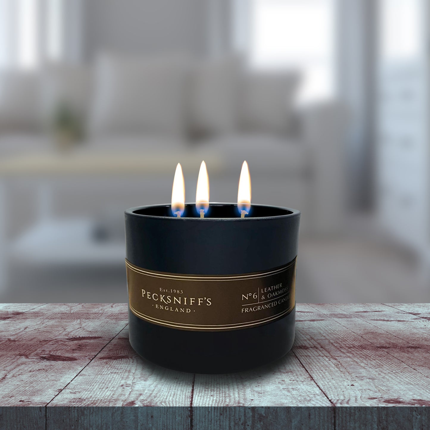 Pecksniffs Black Tall Leather & Oakmoss Scented Candle | 3 Wicks, 283g/9.9oz