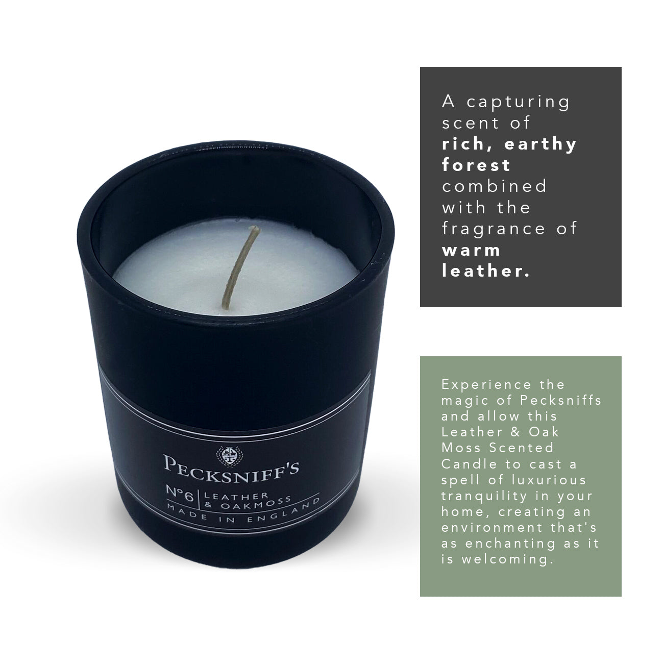 Pecksniffs Leather & Oakmoss Scented Candle | 1 Wick, 100g/3.5oz