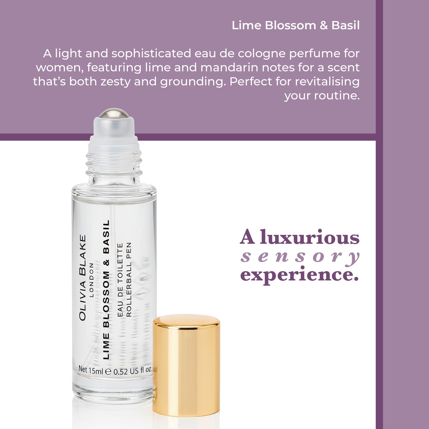 Olivia Blake Lime Blossom & Basil Perfume Roller Ball – 15 ml/0.52 fl oz Fine Fragrance Eau de Toilette, Travel Size Perfume for Women