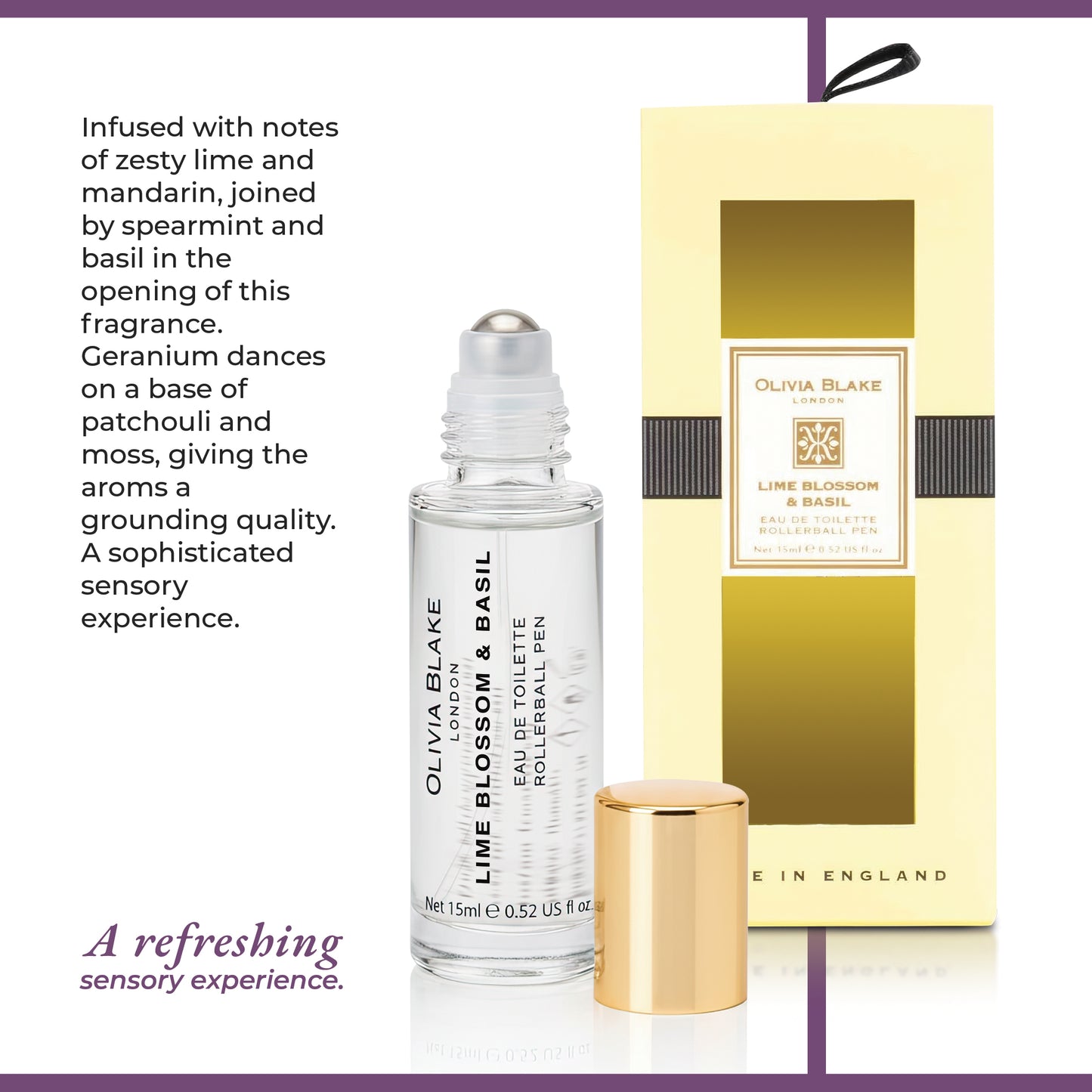 Olivia Blake Lime Blossom & Basil Perfume Roller Ball – 15 ml/0.52 fl oz Fine Fragrance Eau de Toilette, Travel Size Perfume for Women