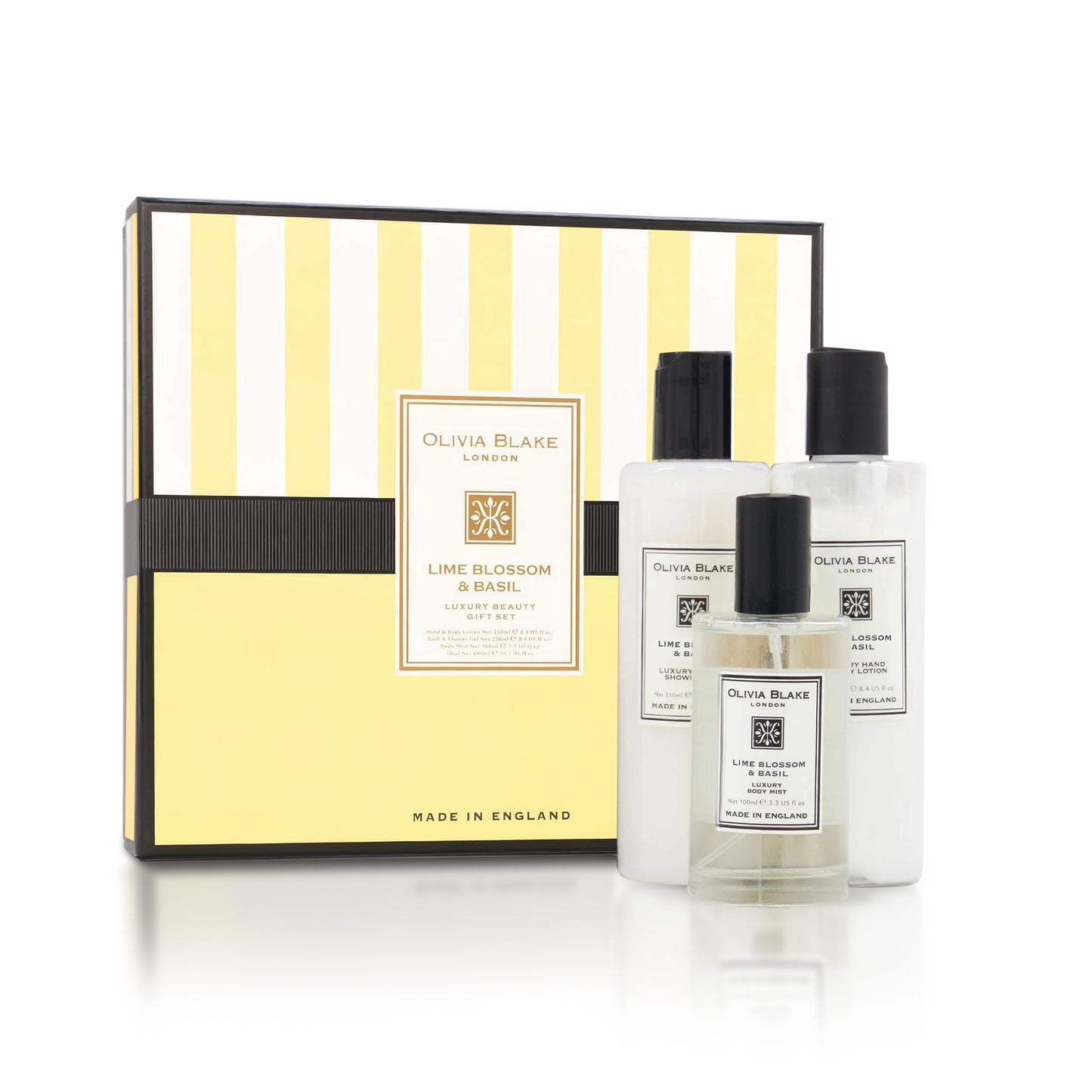 Olivia Blake Lime Blossom & Basil Trio Gift Set – 100 ml/3.38 fl oz Body Mist, 250 ml/8.45 fl oz Shower Gel, 250 ml/8.45 fl oz Body Lotion – Luxurious Everyday Essentials for Women
