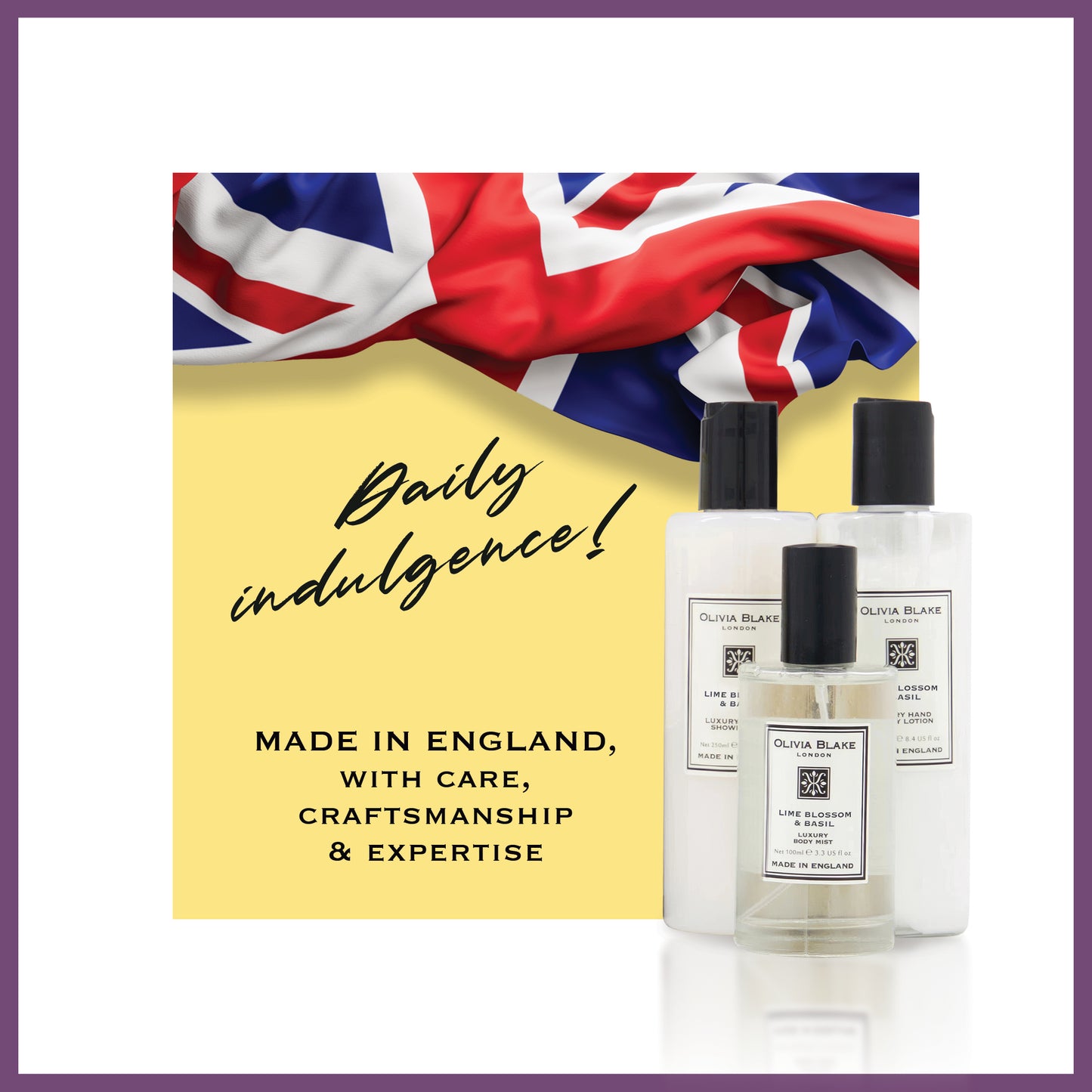 Olivia Blake Lime Blossom & Basil Trio Gift Set – 100 ml/3.38 fl oz Body Mist, 250 ml/8.45 fl oz Shower Gel, 250 ml/8.45 fl oz Body Lotion – Luxurious Everyday Essentials for Women