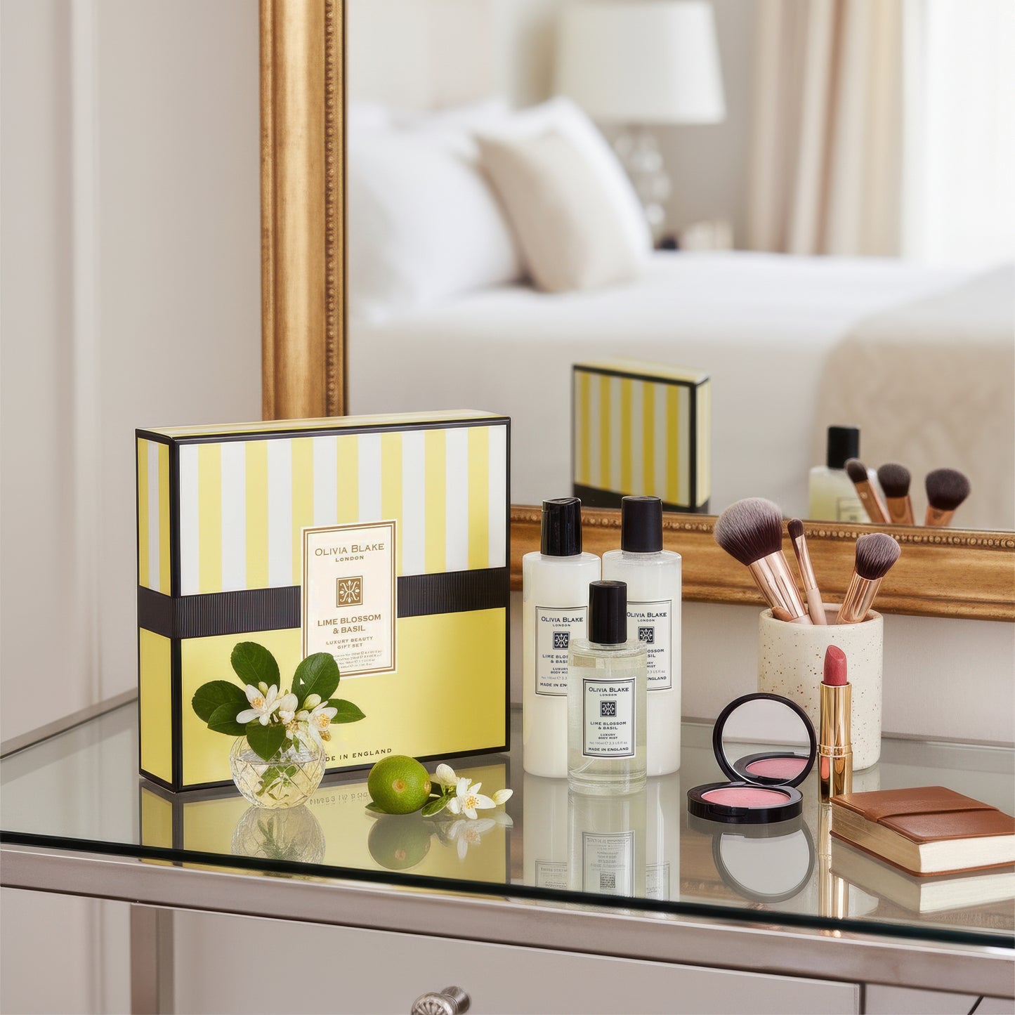 Olivia Blake Lime Blossom & Basil Trio Gift Set – 100 ml/3.38 fl oz Body Mist, 250 ml/8.45 fl oz Shower Gel, 250 ml/8.45 fl oz Body Lotion – Luxurious Everyday Essentials for Women