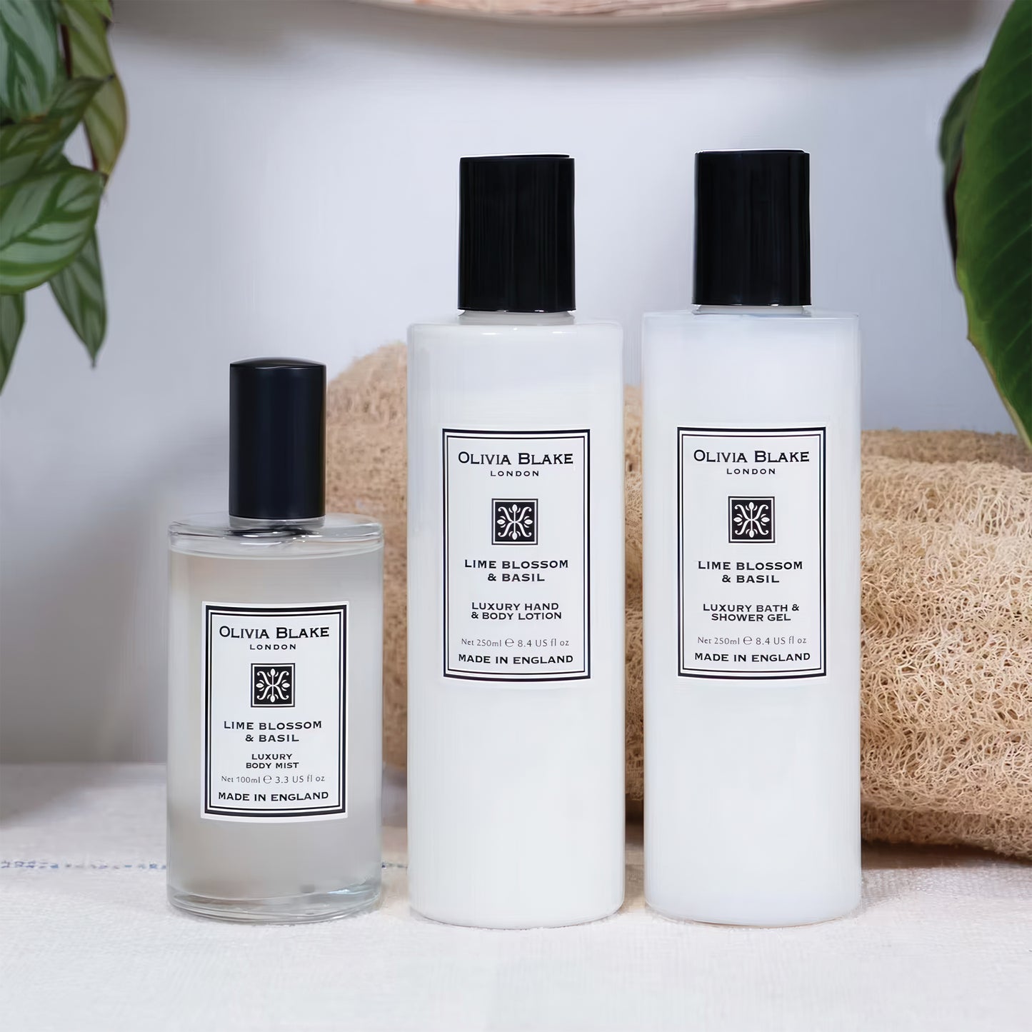 Olivia Blake Lime Blossom & Basil Trio Gift Set – 100 ml/3.38 fl oz Body Mist, 250 ml/8.45 fl oz Shower Gel, 250 ml/8.45 fl oz Body Lotion – Luxurious Everyday Essentials for Women