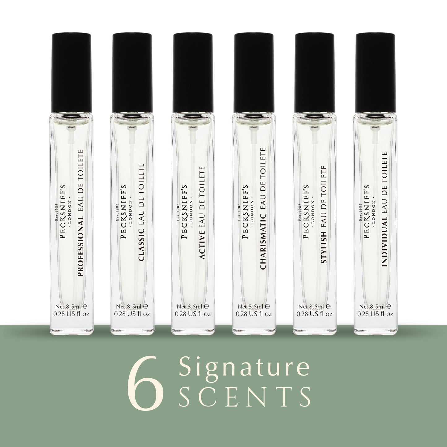 Pecksniff’s Men’s Luxury Fragrance Library Gift Set – 6x10ml Eau de Toilette Collection – Luxury Cologne Sampler, Made in England