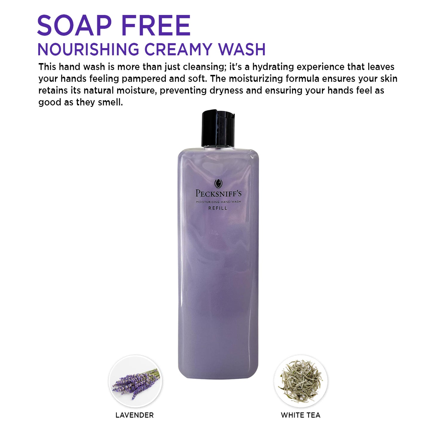 Pecksniffs Classic Lavender & White Tea Scented Moisturizing Hand Wash Refill | 1L/1000ml, 33.8 Fl oz