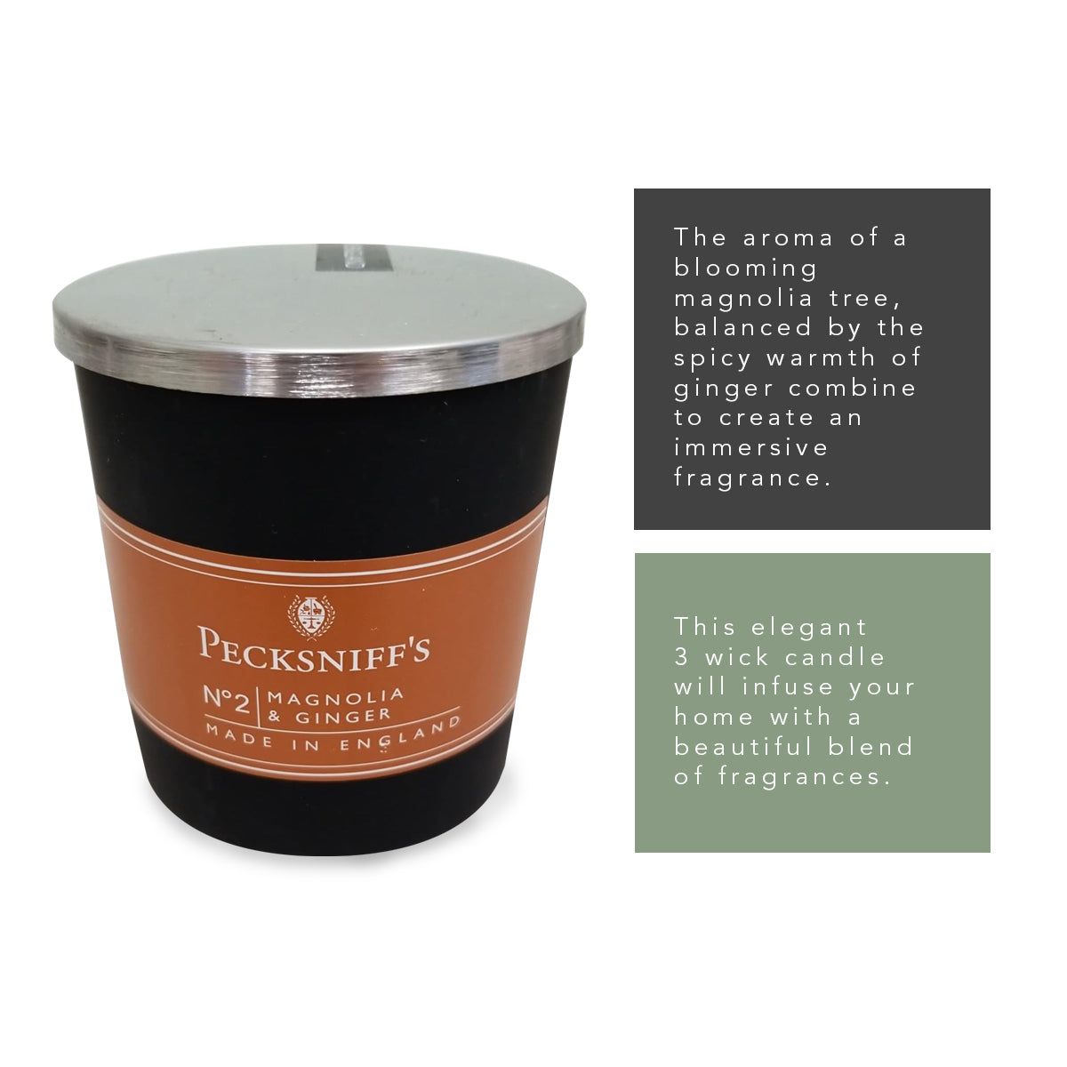 Pecksniffs Magnolia & Ginger Candle | 3 Wicks, 515g /18.16oz