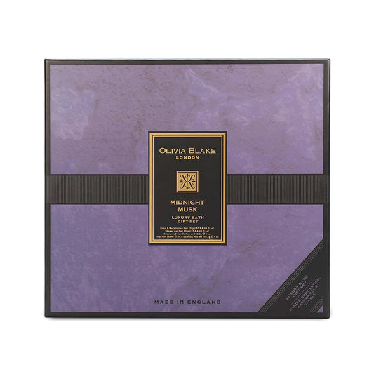 Olivia Blake Midnight Musk Trio Gift Set – Luxury Bath & Shower Gel 250ml, Hand & Body Lotion 250ml, Fragranced Candle 100ml – Elegant Home & Body Collection, Made in London