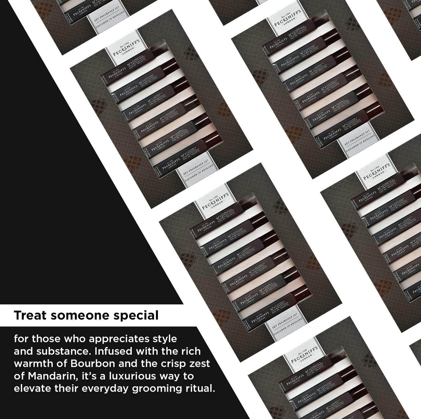 Pecksniff’s Men’s Essentials Fragrance Gift Set – 6x10 ml Eau de Toilette Collection – Luxury Mini Cologne Sampler, Made in England