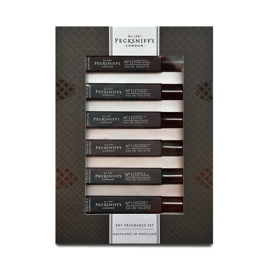 Pecksniff’s Men’s Essentials Fragrance Gift Set – 6x10 ml Eau de Toilette Collection – Luxury Mini Cologne Sampler, Made in England