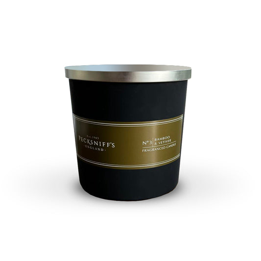 Pecksniffs Black Tall Bamboo and Vetiver Scented Candle | 3 Wicks, 283g/9.9oz