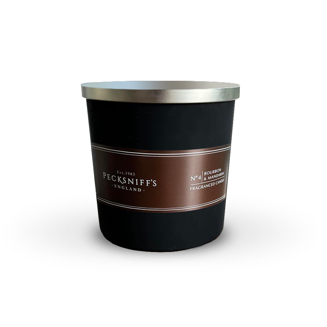 Pecksniffs Black Tall Bourbon & Mandarin Scented Candle | 3 Wicks, 283g/9.9oz