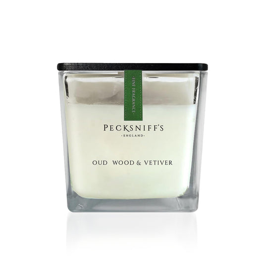 Pecksniffs Prestige Oud Wood & Vetiver Scented Square Candle | 1 Wick, 190g /6.7oz