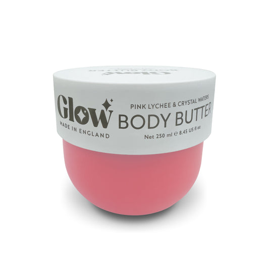Glow Body Butter, Pink Lychee & Crystal Waters, 250 ml / 8.45 fl oz, Made in England