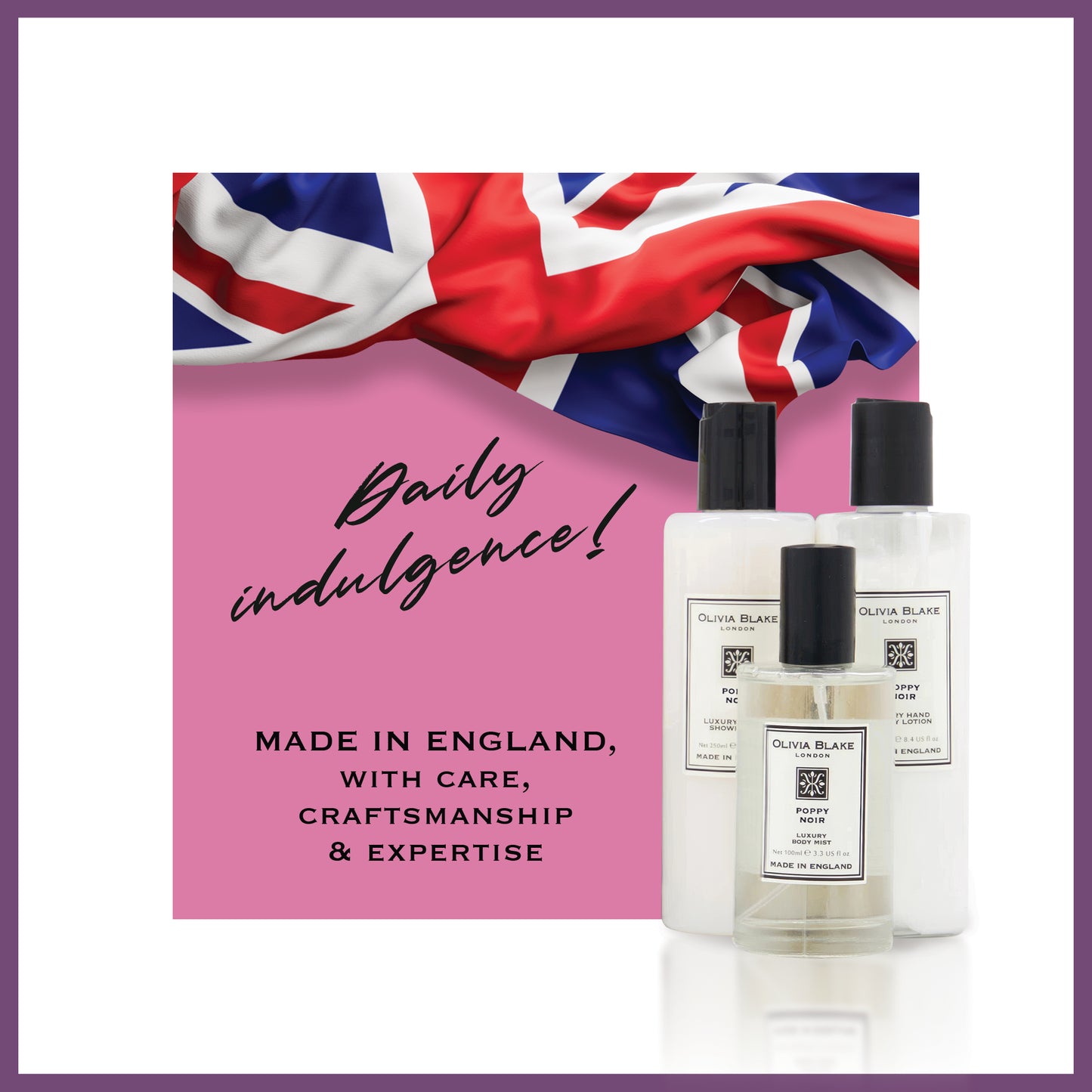 Olivia Blake Poppy Noir Trio Gift Set – 100 ml/3.38 fl oz Body Mist, 250 ml/8.45 fl oz Shower Gel, 250 ml/8.45 fl oz Body Lotion – Luxurious Everyday Essentials for Women