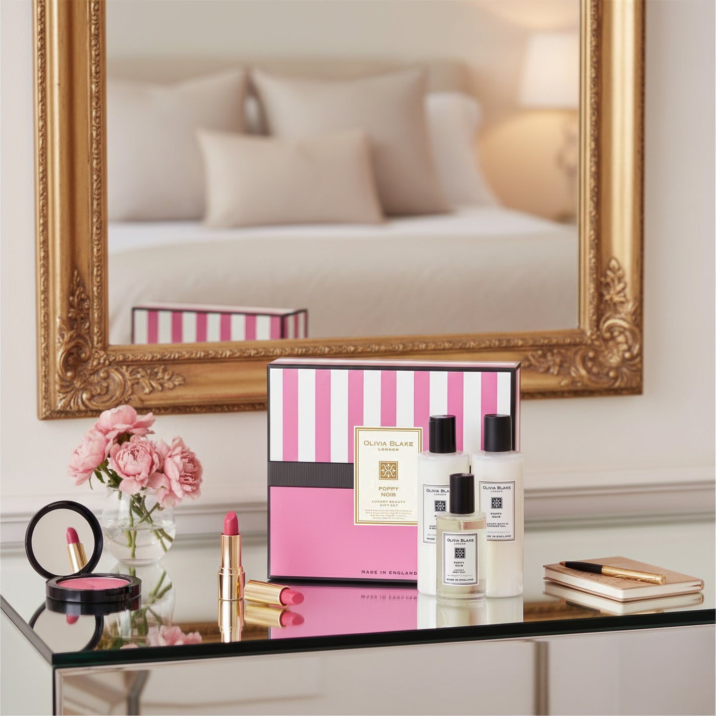 Olivia Blake Poppy Noir Trio Gift Set – 100 ml/3.38 fl oz Body Mist, 250 ml/8.45 fl oz Shower Gel, 250 ml/8.45 fl oz Body Lotion – Luxurious Everyday Essentials for Women