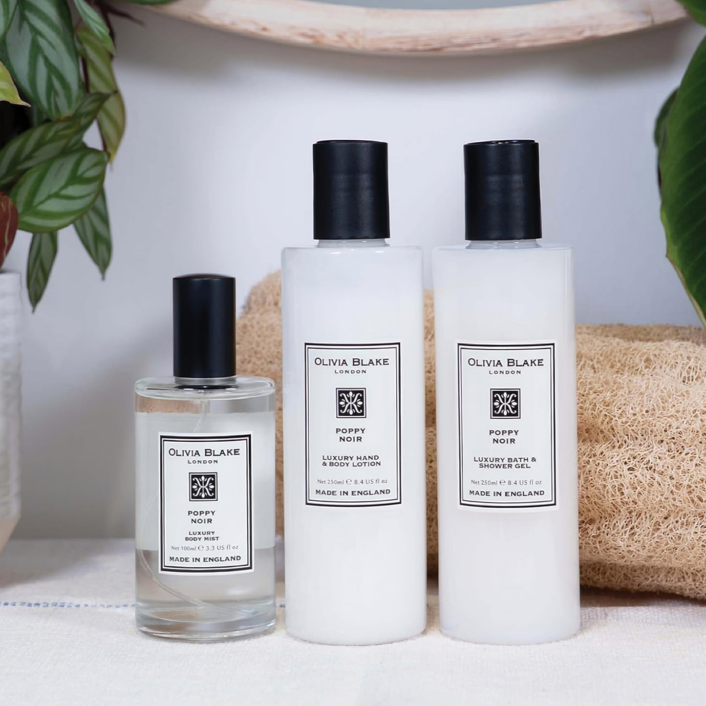 Olivia Blake Poppy Noir Trio Gift Set – 100 ml/3.38 fl oz Body Mist, 250 ml/8.45 fl oz Shower Gel, 250 ml/8.45 fl oz Body Lotion – Luxurious Everyday Essentials for Women