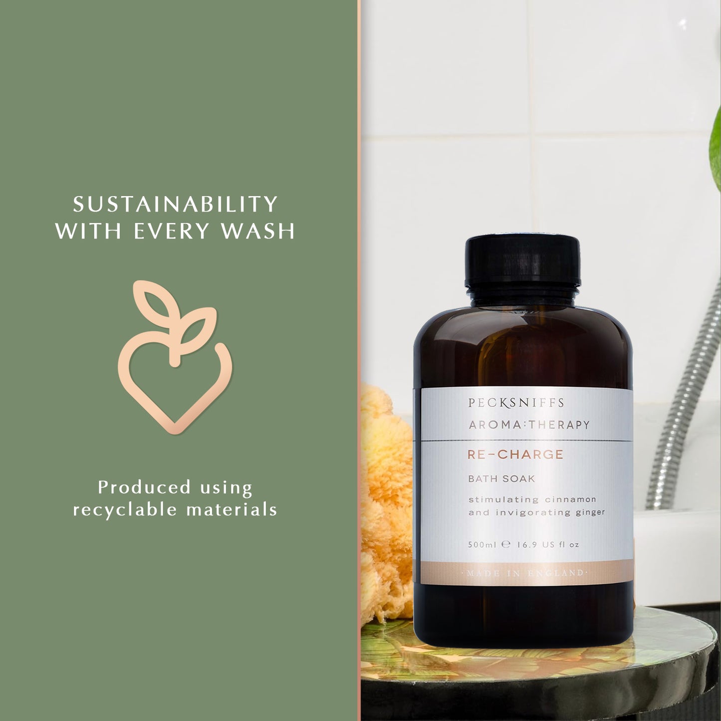 Pecksniffs Aroma:Therapy Re-Charge Bath Soak Decanter | 500ml/16.9 Fl Oz