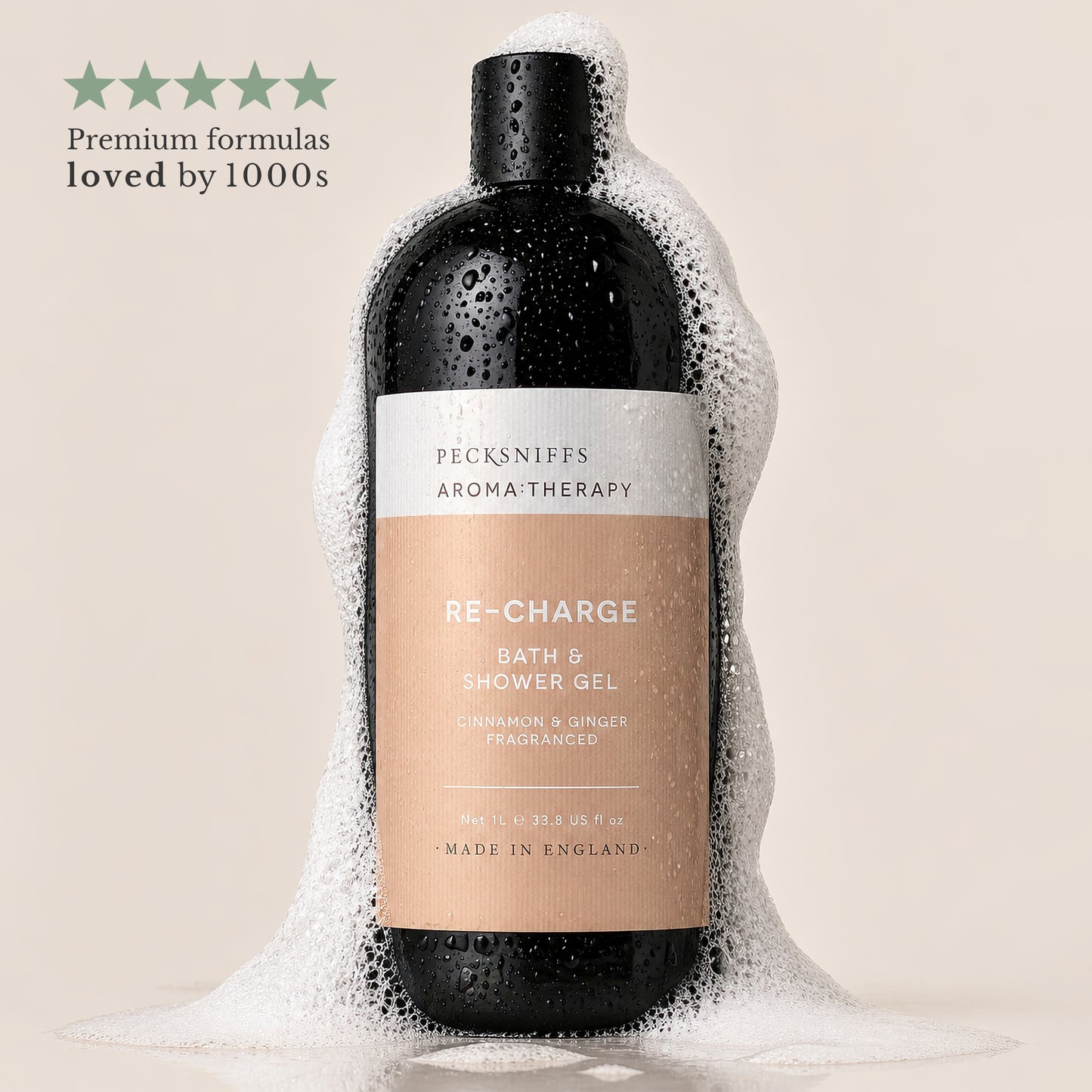 Pecksniff's Aroma:Therapy Re-Charge Shower Gel – Luxurious Moisturizing Bath & Body Cleanser, 1000 ml/33.8 fl oz Bottle