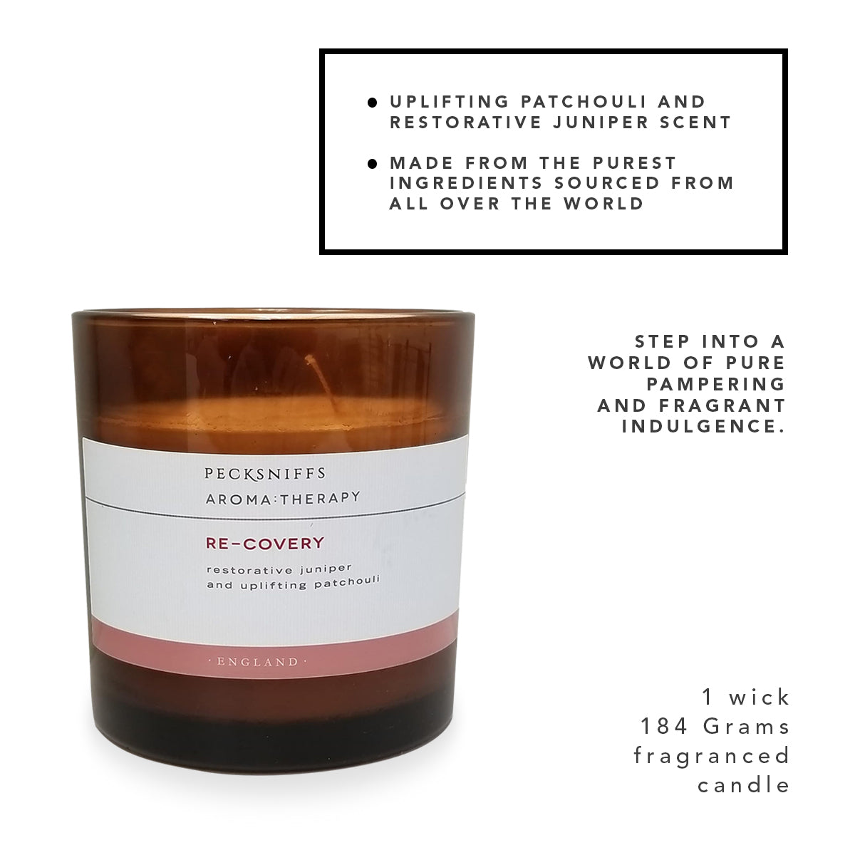 Pecksniffs Amber Re-Covery Aroma Therapy Candle | 1 Wick, 184g/6.49oz