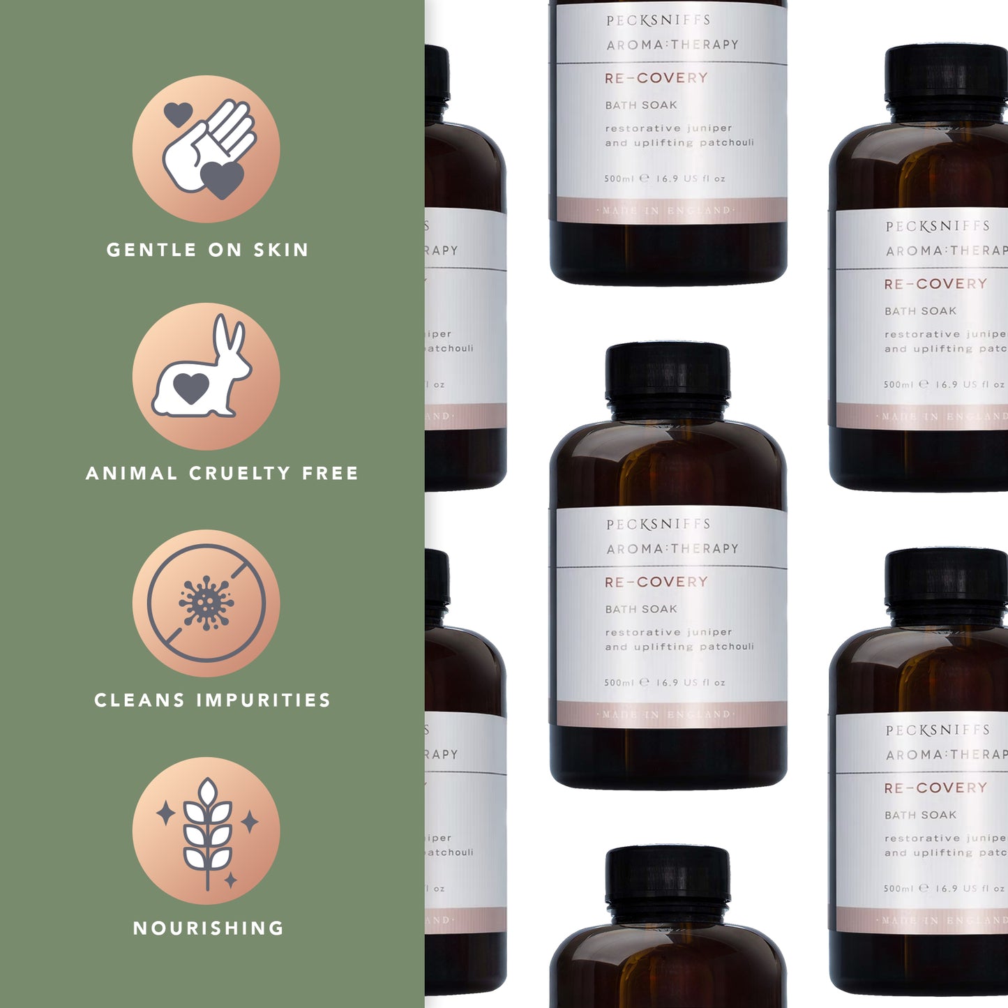 Pecksniffs Aroma:Therapy Re-Covery Bath Soak Decanter | 500ml/16.9 Fl Oz