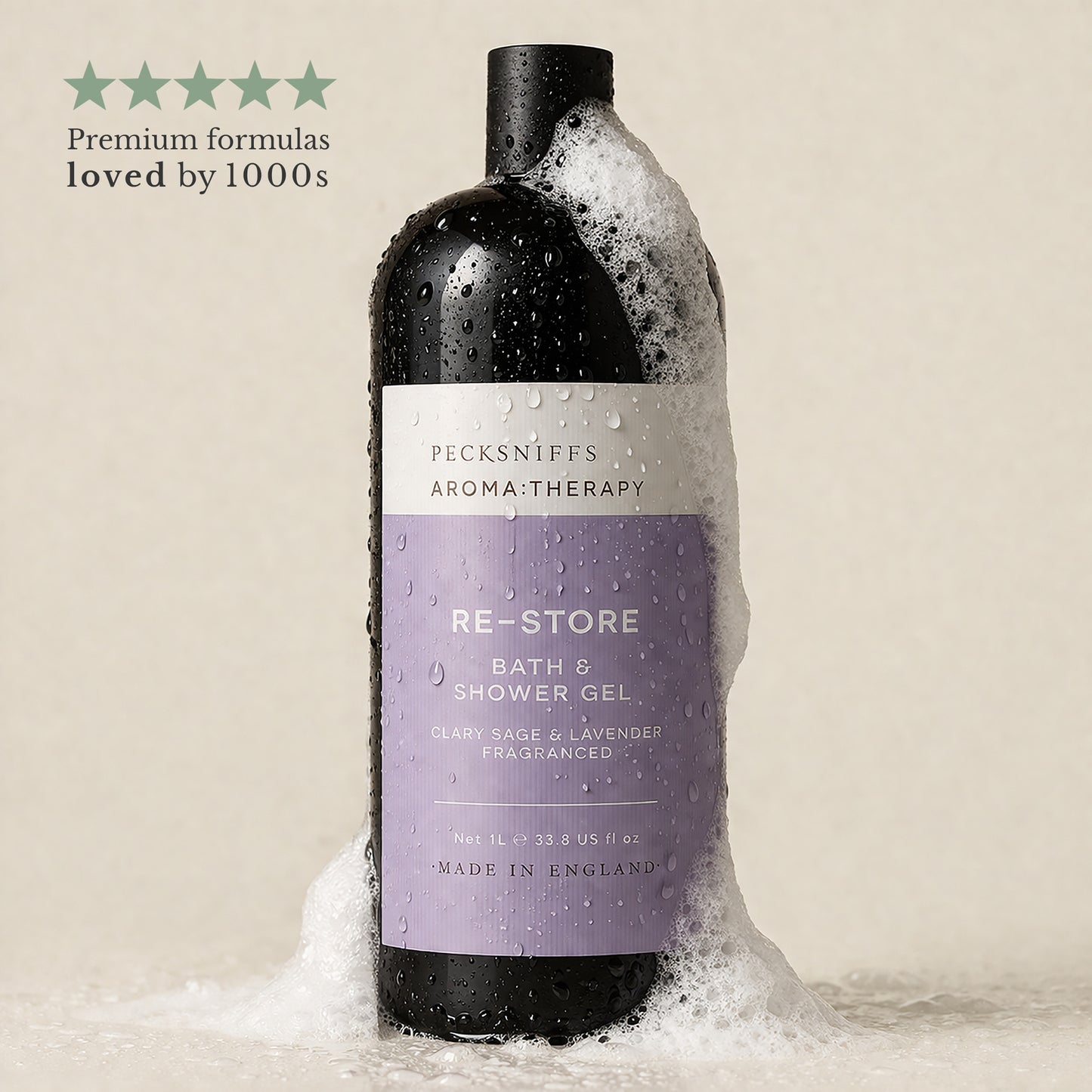 Pecksniff's Aroma:Therapy Re-Store Shower Gel – Luxurious Moisturizing Bath & Body Cleanser, 1000 ml/33.8 fl oz Bottle