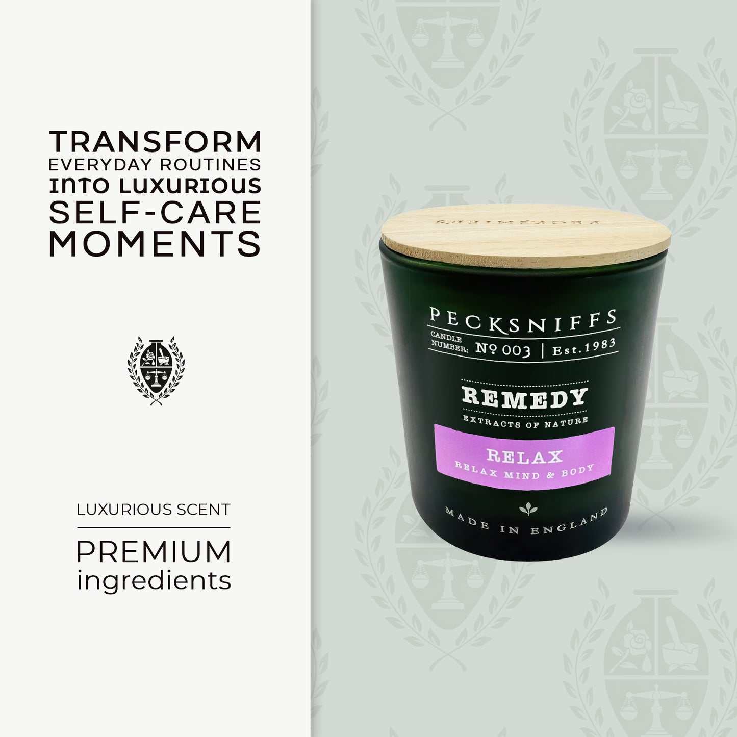 Pecksniff’s Aromatherapy Relax Candle 3 Wick 19.4 oz/550 g, Earthy Green Fragrance, Stress Relief, Long Lasting Luxury Glass Candle for Home Decor and Gifts