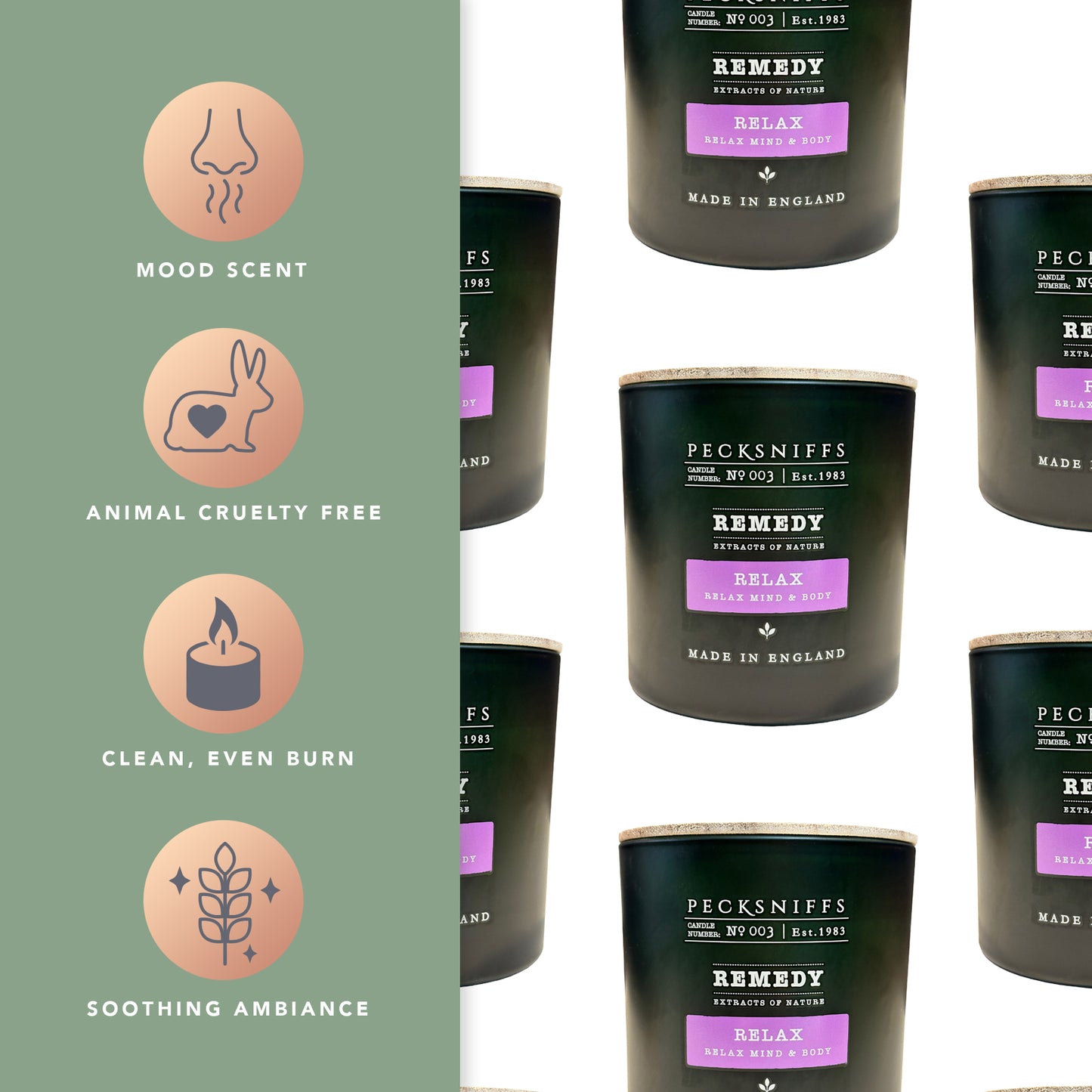 Pecksniff’s Aromatherapy Relax Candle 3 Wick 19.4 oz/550 g, Earthy Green Fragrance, Stress Relief, Long Lasting Luxury Glass Candle for Home Decor and Gifts