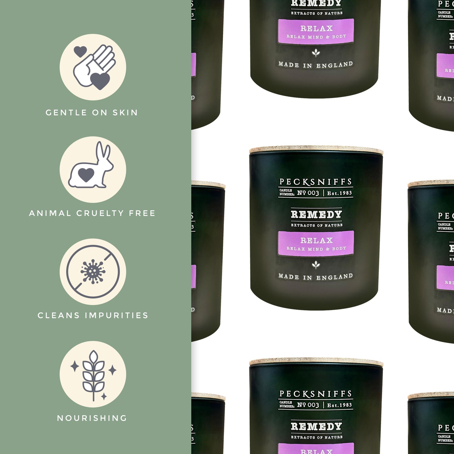 Pecksniffs Remedy Green Tall Relax Candle | 3 Wicks, 550g /19.4 oz