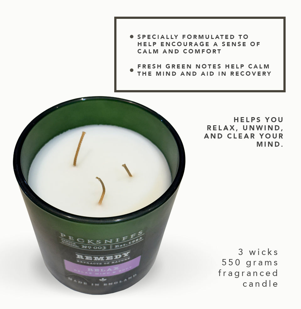 Pecksniffs Remedy Green Tall Relax Candle | 3 Wicks, 550g /19.4 oz