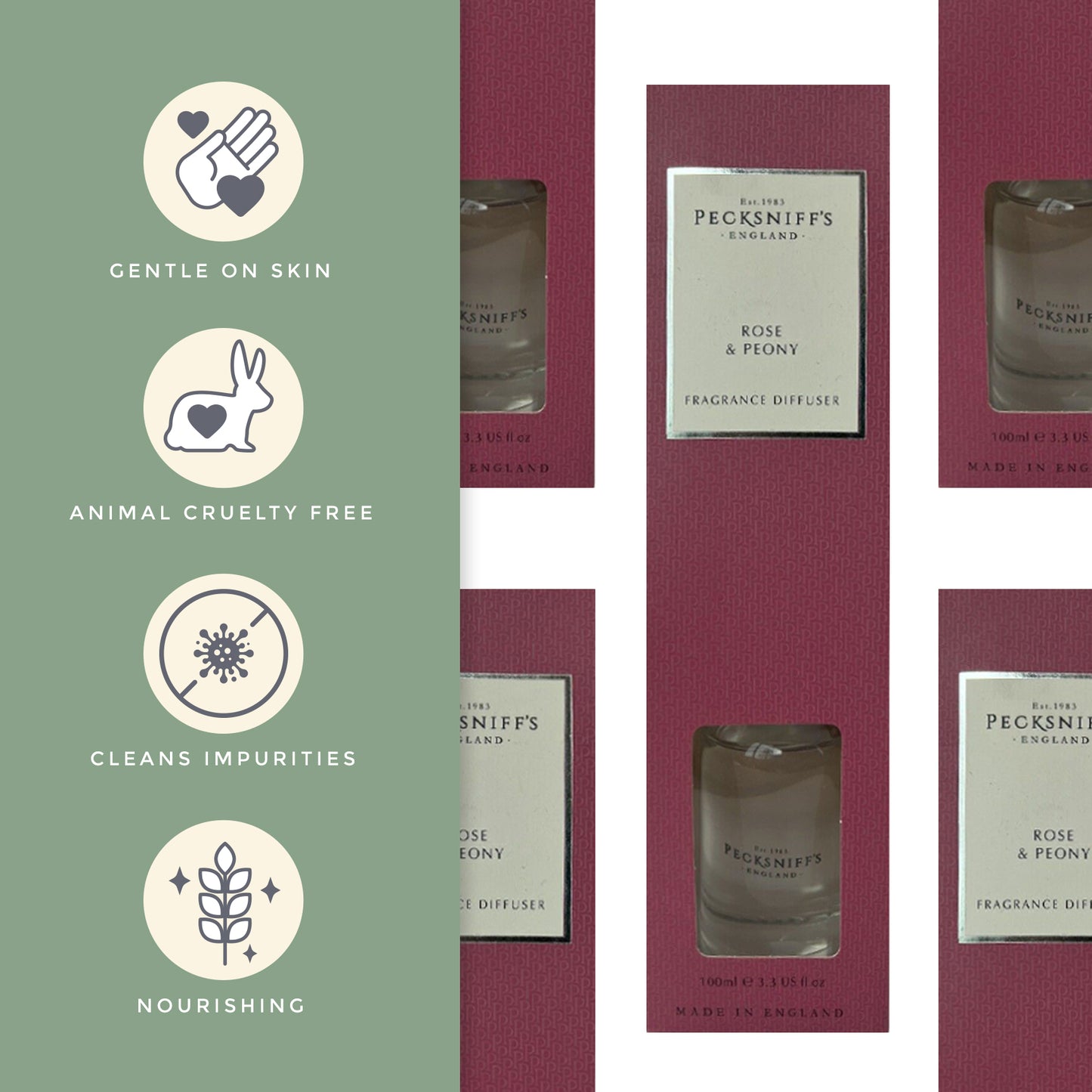 Pecksniffs Rose & Peony Diffuser | 200ml/6.76 Fl Oz