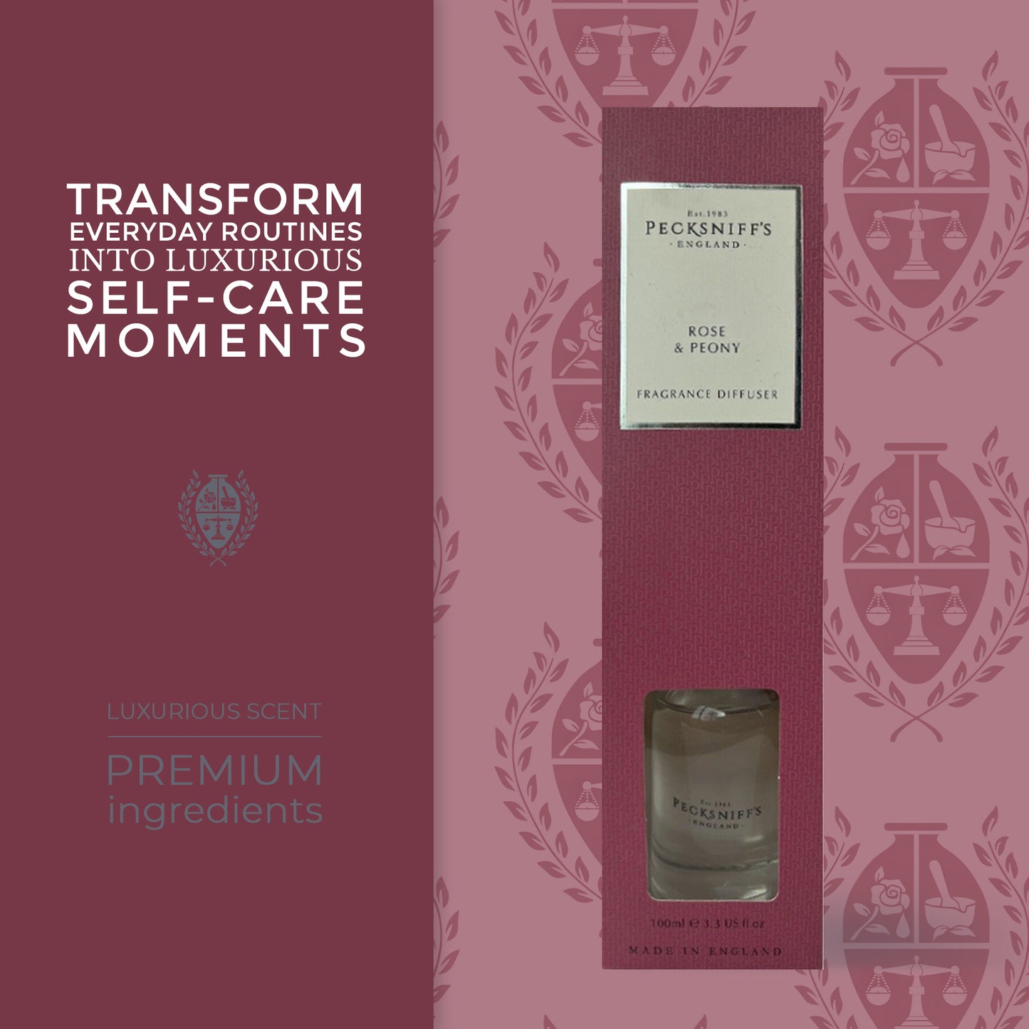 Pecksniffs Rose & Peony Diffuser | 200ml/6.76 Fl Oz