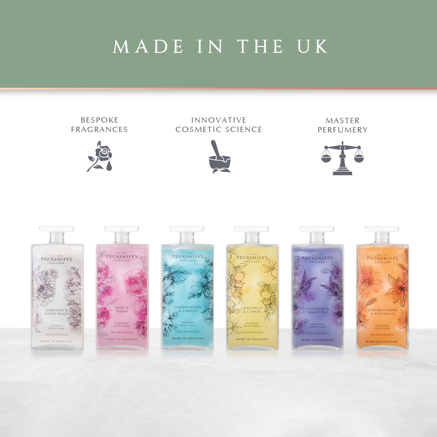 Pecksniff’s Rose & Peony Foaming Bath Soak – Luxury Bubble Bath, 1L / 33.8 fl oz, Made in England