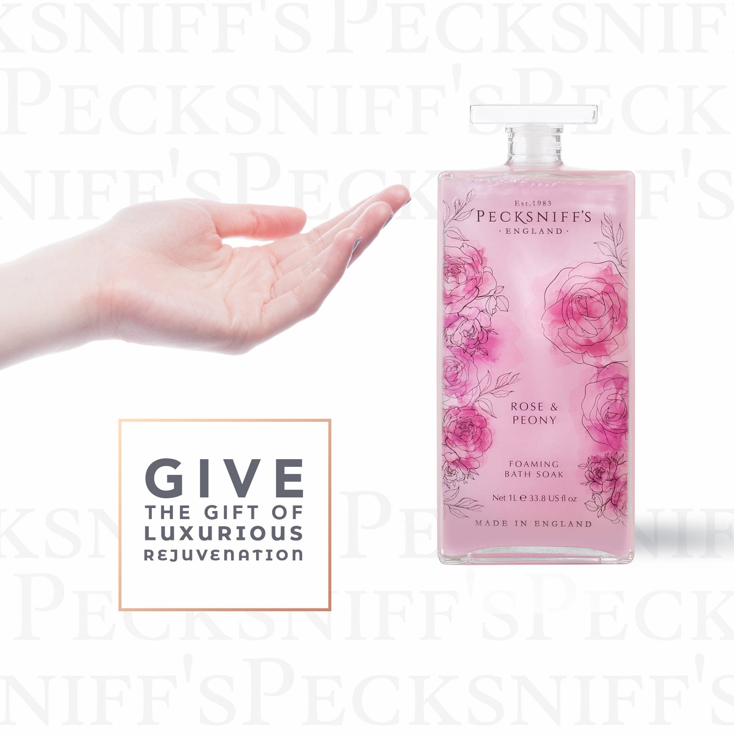 Pecksniff’s Rose & Peony Foaming Bath Soak – Luxury Bubble Bath, 1L / 33.8 fl oz, Made in England