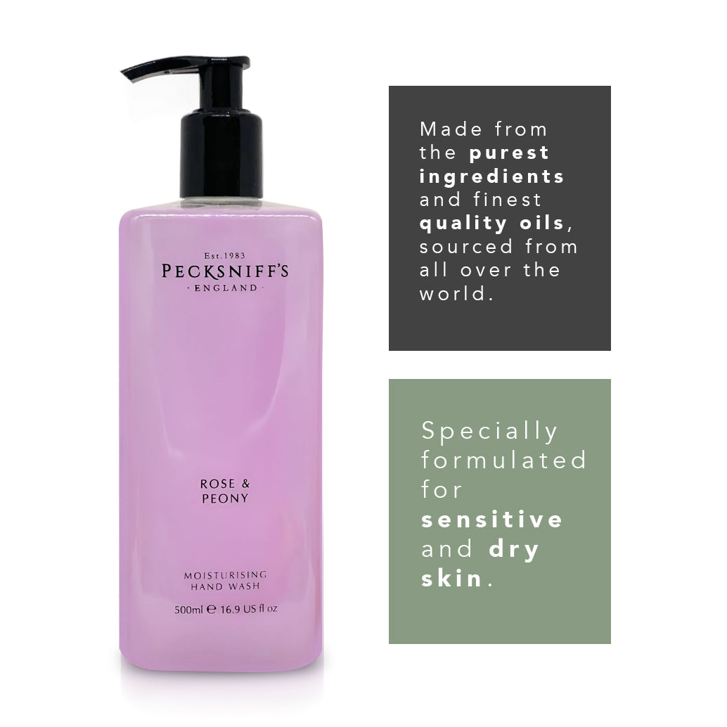 Pecksniffs Classic Rose & Peony Scented Moisturizing Hand Wash | 500ml, 16.9 Fl oz